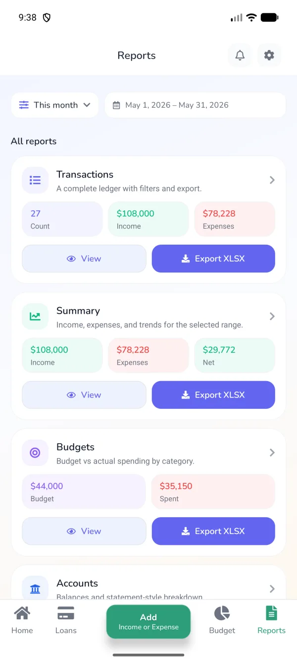 All reports in one place screen