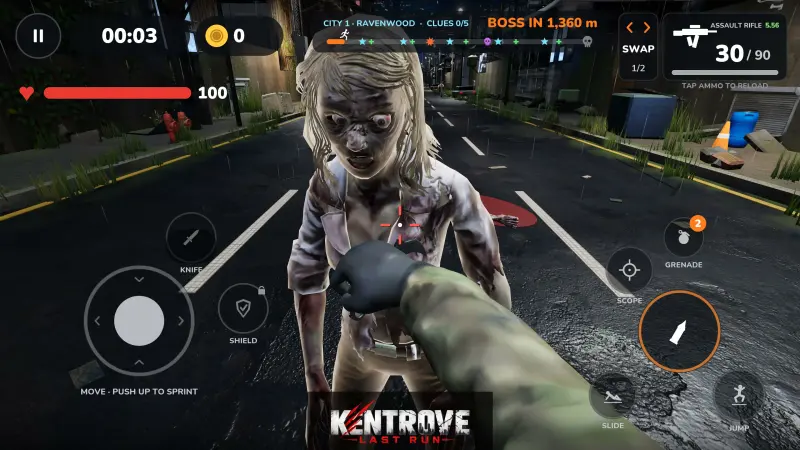 Gameplay: a close-range knife attack on a zombie